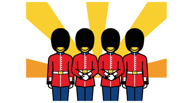 Four british guardsmen illustration on transparent background