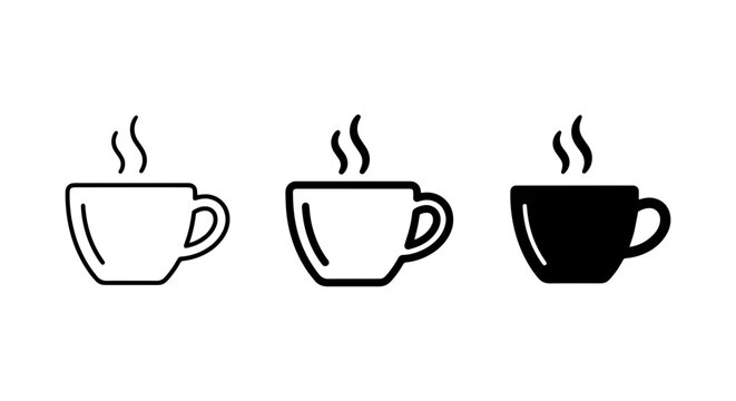 Hot Coffee Cup Icons, Steaming Beverage Vector Set, Morning Drink Graphics