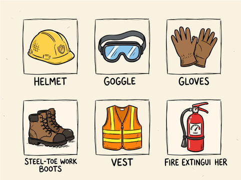 Workers wear protective gear including helmets and gloves on a construction site with safety equipment.