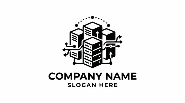 Modern Server Rack Technology Logo Design.