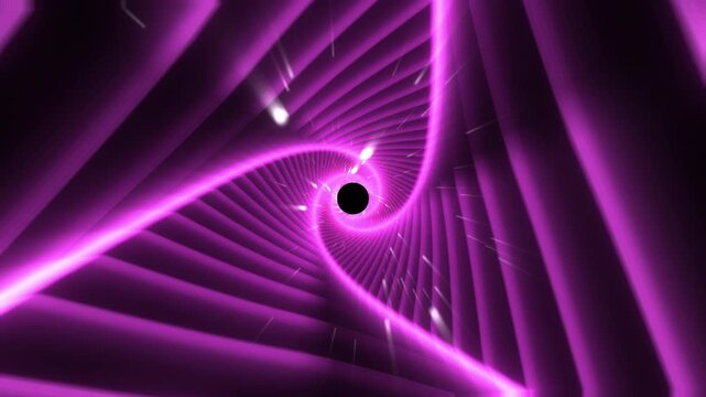 A futuristic 3D cyber-grid tunnel, dynamically spiraling and twisted in glowing magenta and cyan light, projecting infinite depth and warp speed through the deep black cosmic expanse.