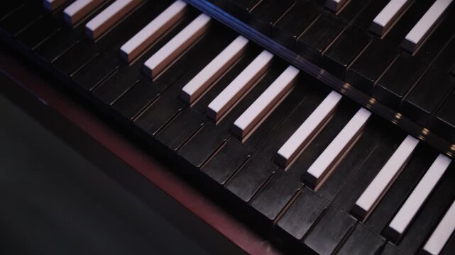 Cinematic Close Up Piano Keyboard Motion with Harpsichord Keys Background