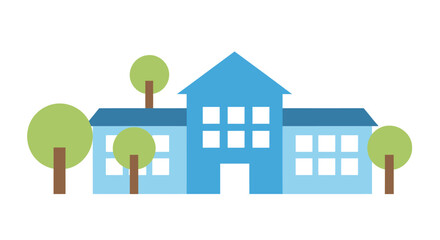Fototapeta premium Blue school building, educational architecture, vector illustration, flat design