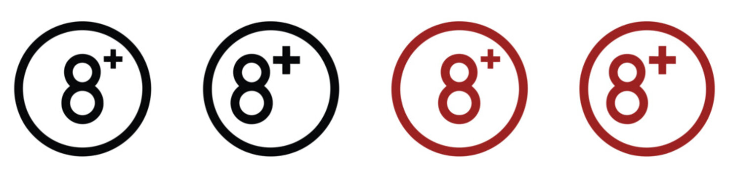 Age restriction symbol pack, eight age limit vector illustrations designed for clear communication of content warnings, user safety, legal requirements, and access control graphics.