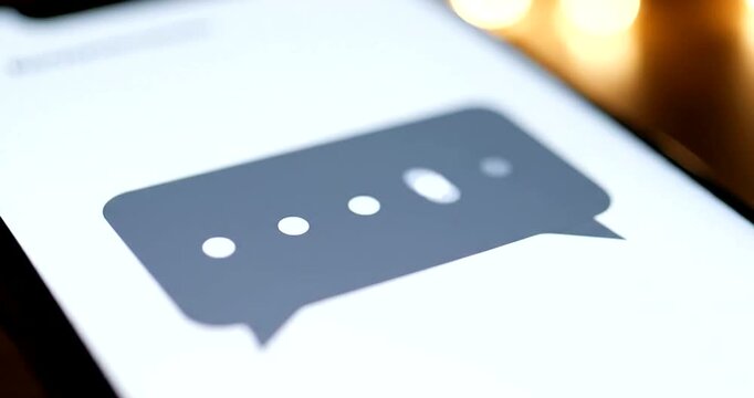 Modern speech bubble icon with three dots on digital screen display