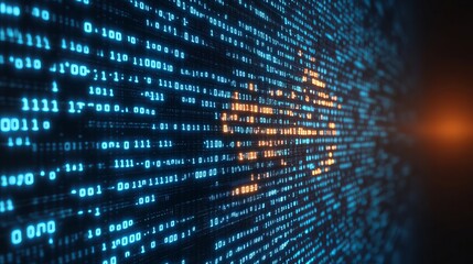 Fototapeta premium Digital Data Stream with Flowing Binary Code on Blue Screen Background, Technology Concept Design