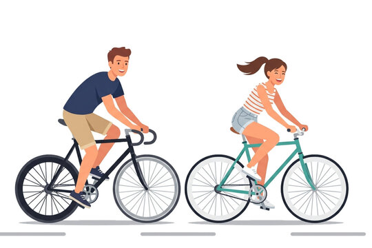 Couple riding fixie bike illustration