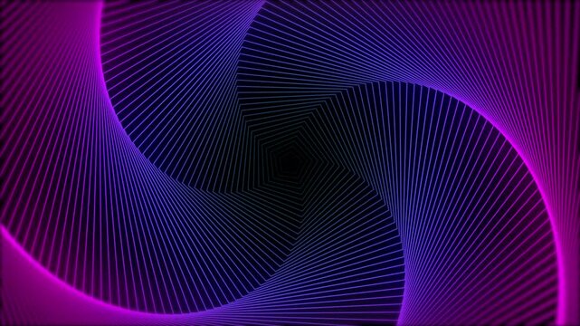 Mesmerizing abstract geometric patterns with glowing purple and blue neon lines create a dynamic and hypnotic loop animation background for digital art projects