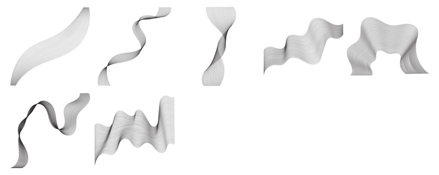 Set of Abstract Monochrome Wavy Mesh Graphic Elements