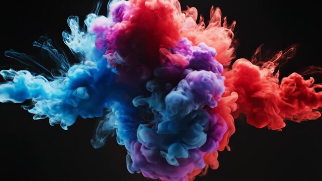 Blue and red ink clouds on black background symbolizing conceptual art and dynamic energy