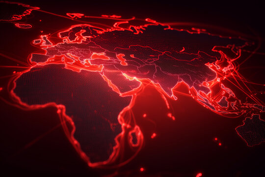 World map highlighting Strait of Hormuz glowing red with blocked oil routes, global energy disruption concept, modern infographic style