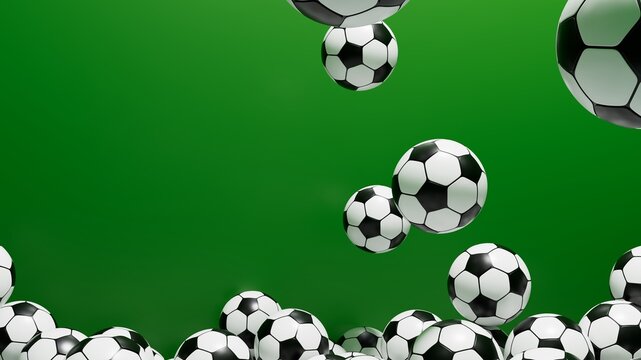 Background with lots of soccer balls and a green screen with empty space