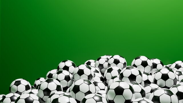 Background with lots of soccer balls and a green screen with empty space
