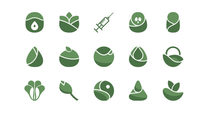 Green leaf icons and symbols.