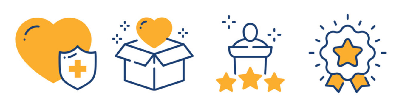 Heart symbols showing protection and reward in icon set. Editable stroke