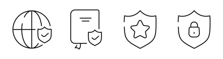 Obraz premium Globe badge and shield icons representing security and privacy. Editable stroke