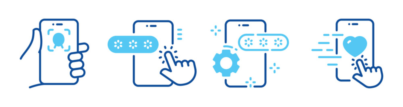 Mobile authentication and interaction on smartphone interface icons. Editable stroke