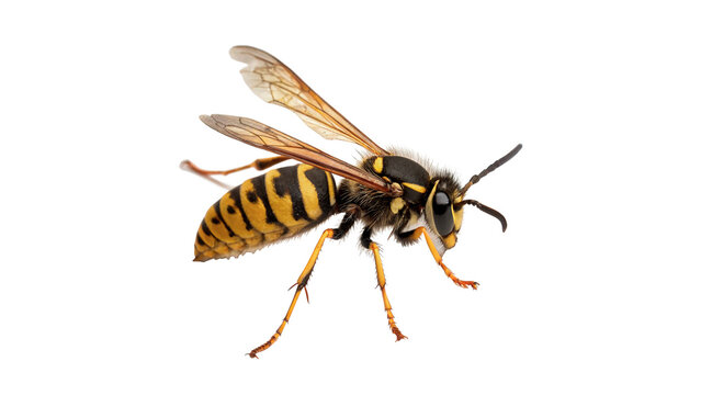 Close up of a wild yellow and black wasp or hornet insect isolated on transparent background