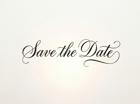 Elegant save the date, calligraphic script on a subtle textured background with glowing center.