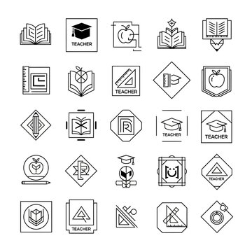Black and white teacher education icons.