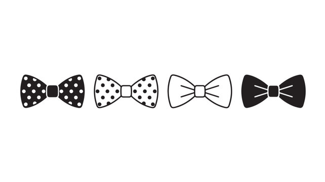 Bow tie silhouettes set with dotted pattern and solid black outline icons for wedding and fashion design