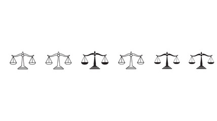 Balance scales silhouette icon set with paired scales and varied upright weights for law and justice themes © TAIFUR