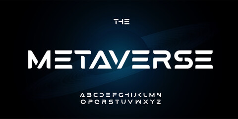 Meta Verse Futuristic Font Logo Alphabet Bold Geometric Letter Set Modern Typography, Abstract Sci-Fi Typographic Design for Title Text, Future Headline, Innovation Tech Logotype. Vector Typeface © artyway