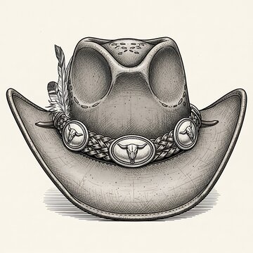 Detailed illustration of a vintage cowboy hat with western embellishments.