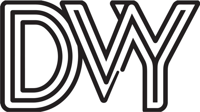 Typography silhouette alphabet letter DY with black outline strokes and layered inner curve bands on white background
