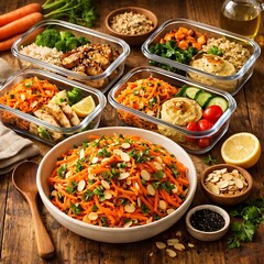 Fototapeta premium Rustic Carrot Meal Prep – Organic Healthy Lifestyle Food Concept