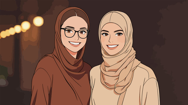 Portrait of two smiling Muslim women in hijabs