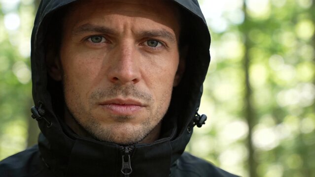 Man in hooded jacket outdoors