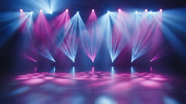 Stage with colorful light beams for creative digital media and visual arts