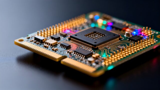 Closeup of a circuit board with electronic components