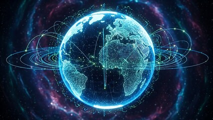 Obraz premium Digital Earth with Global Network Connections and Orbiting Satellites.