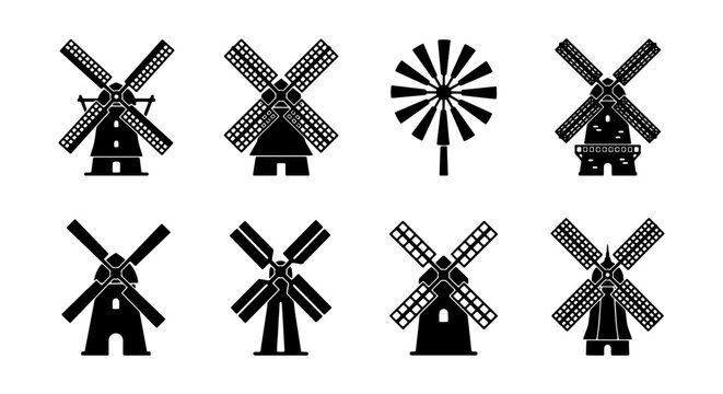 vector windmill set on white background