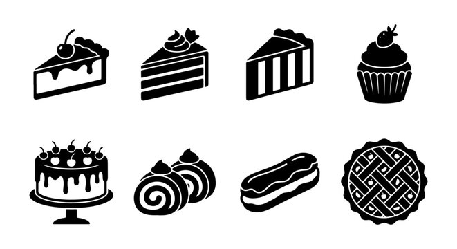 dessert set: cake slices cupcakes pies pastries donut pie crust pattern