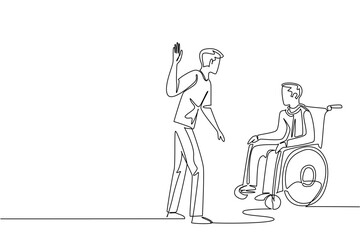 Obraz premium Simple continuous line drawing shows an angry young man about to hit face of old man sitting in wheelchair. This abuse concept fits brilliantly with World Elder Abuse Awareness Day community blogs.