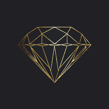 Golden geometric diamond logo on dark background