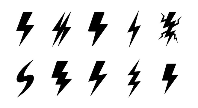 vector thunderbolts with crackle effect on white background