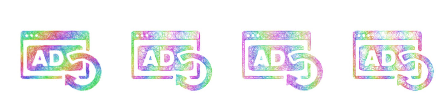 Rainbow color sketch retargeting ads icon design set