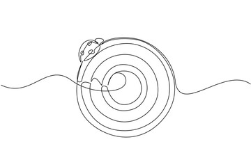 Continuous line drawing of a little ladybug on a camera lens. This minimal animal concept is an absolutely fantastic option for Nature Photography Day flyers and children biology books. © Simple Line