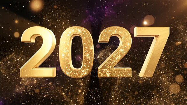 Golden 2027 numbers with sparkles ideal for sleek commercial backgrounds and title sequences
