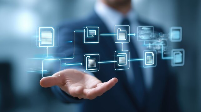 Businessman with data flow illustration