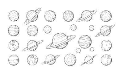 Hand drawn planets and celestial bodies in style space galaxy cosmos © Mehedi