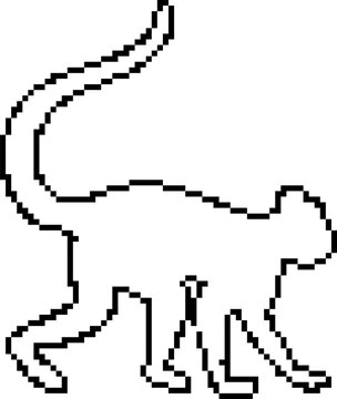 monkey walking pixel art icon, retro 8-bit primate ape full body side view tail, wildlife vector illustration