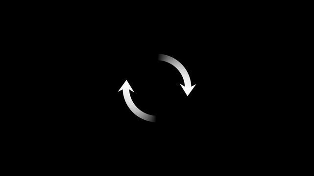 Circle arrow refresh and reload icon animation with loading progress on black background.Simple footage of web icons, elements, technology business and industry.