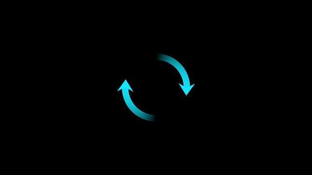 Circle arrow refresh and reload icon animation with loading progress on black background.Simple footage of web icons, elements, technology business and industry.