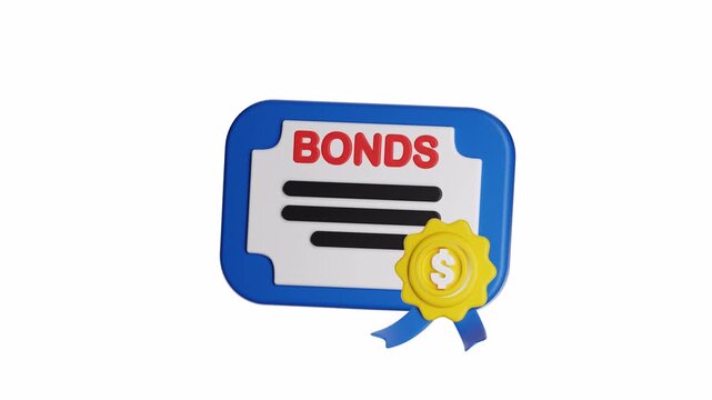 3d ux icon motion blue certificate decorated with the word bonds is ideal for financial presentations, investment blogs, or website headers on financial topics.