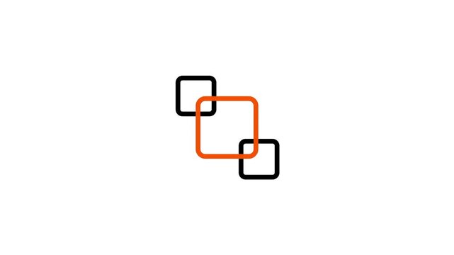 An orange and black icon showing two overlapping rectangles or squares with connecting lines representing copy, duplicate, or layer action